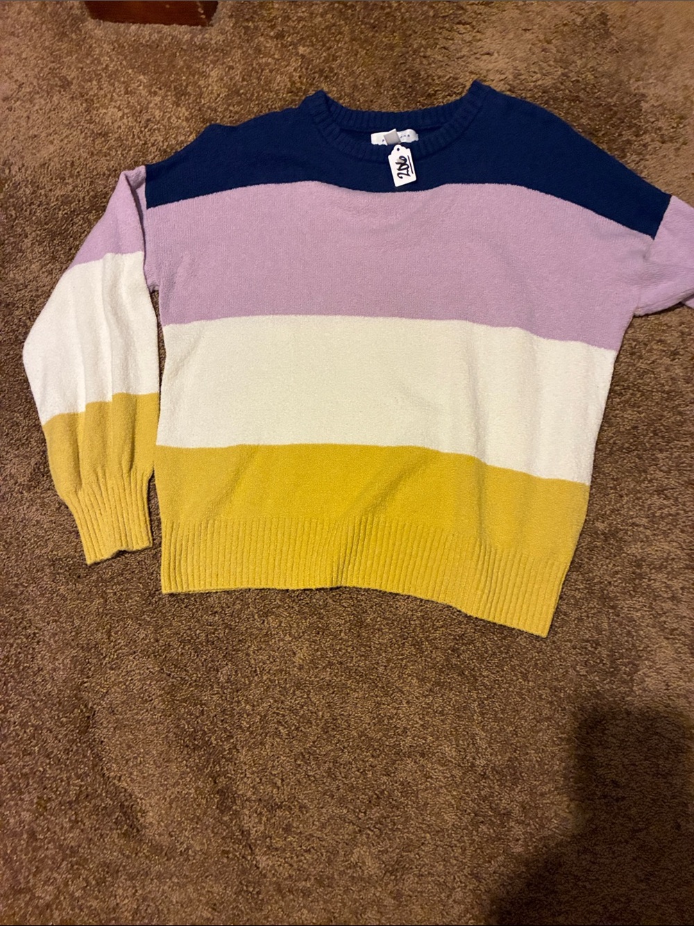 POPSUGAR Striped Crewneck Sweater. Navy, Lavender, White & Mustard. Size M. NEW